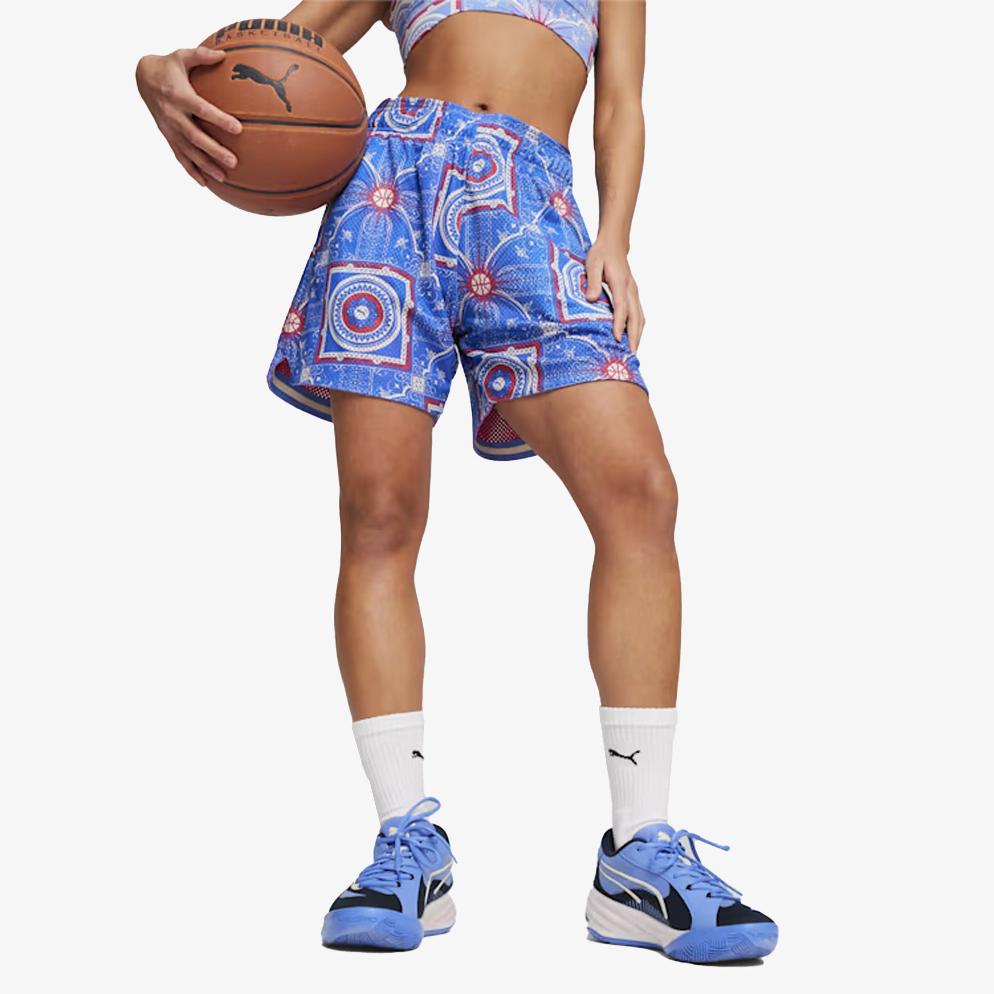 Puma WMN S SUPERSTITION MESH BASKETBALL SHORTS ROSE AOP