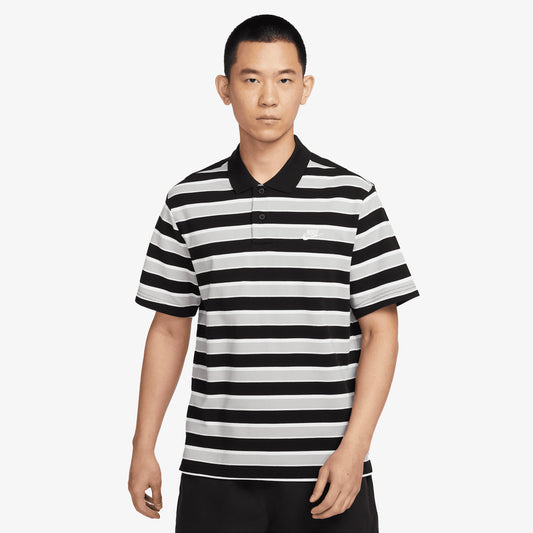 NIKE | CLUB STRIPED POLO T-SHIRT { BLACK/WHITE