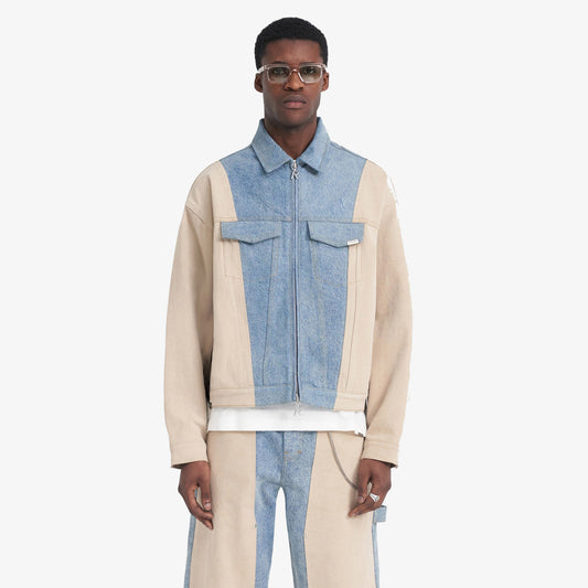 REPRESENT | R4 COLOUR BLOCK DENIM JACKET { BLUE