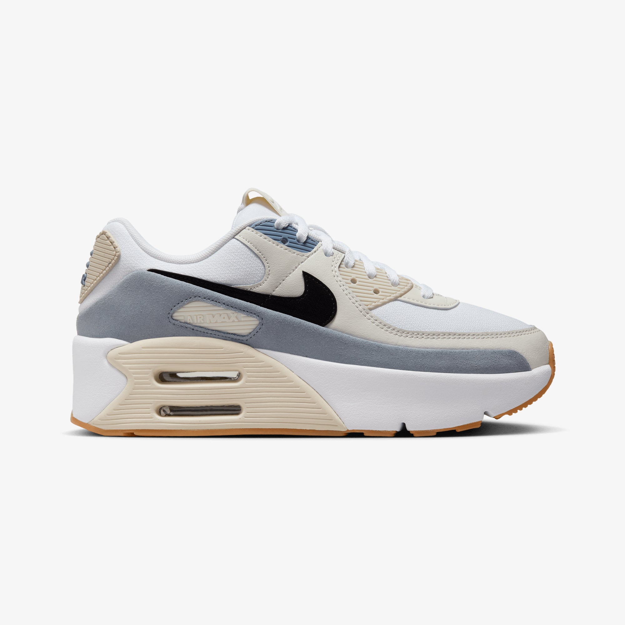 NIKE AIR MAX 90 LV8 WHITE/BLACK-ASHEN SLATE-LT OREWOOD BRN