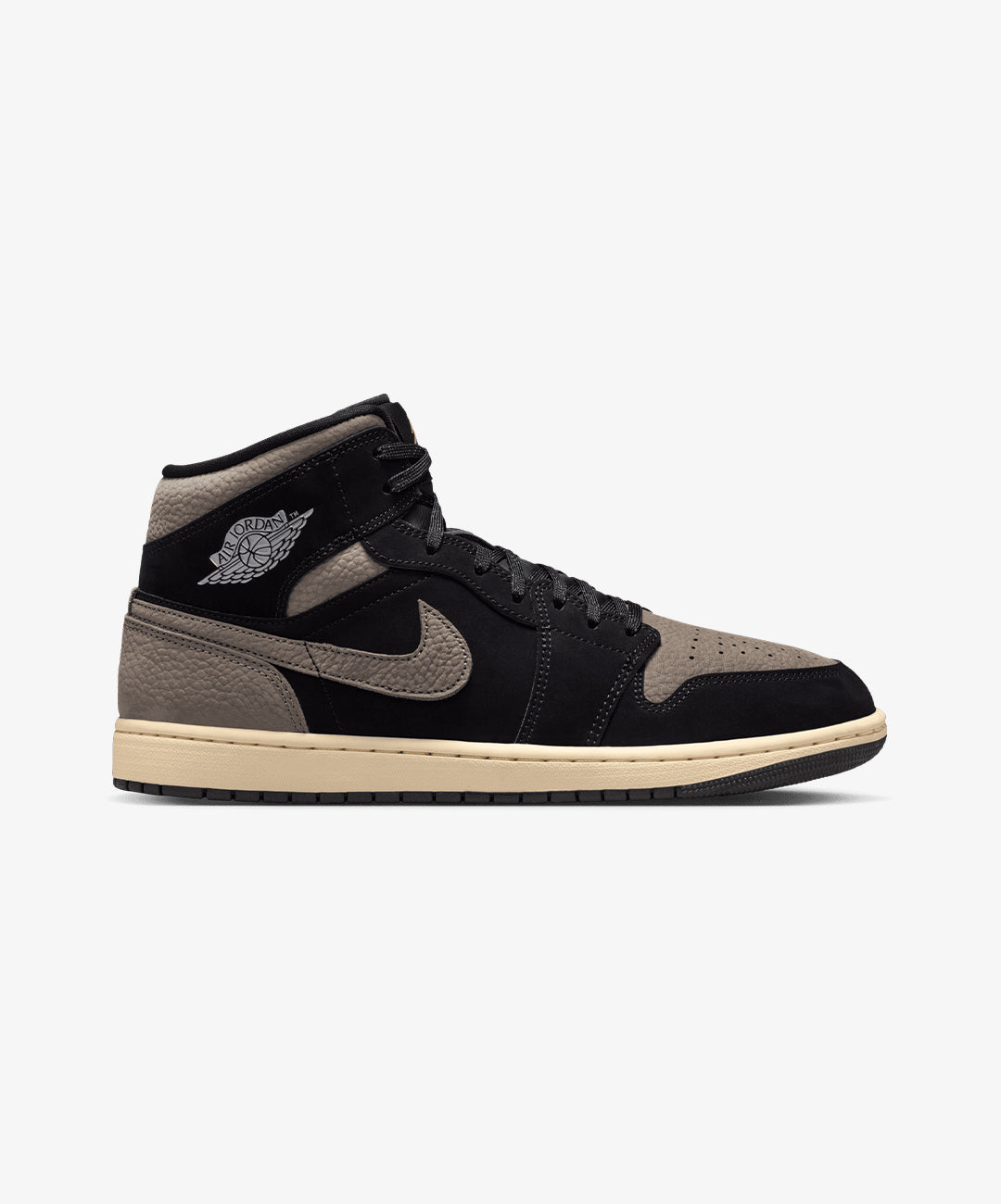 JORDAN | AIR JORDAN 1 MID SE { BLACK/OLIVE GREY-LT WILD MANGO
