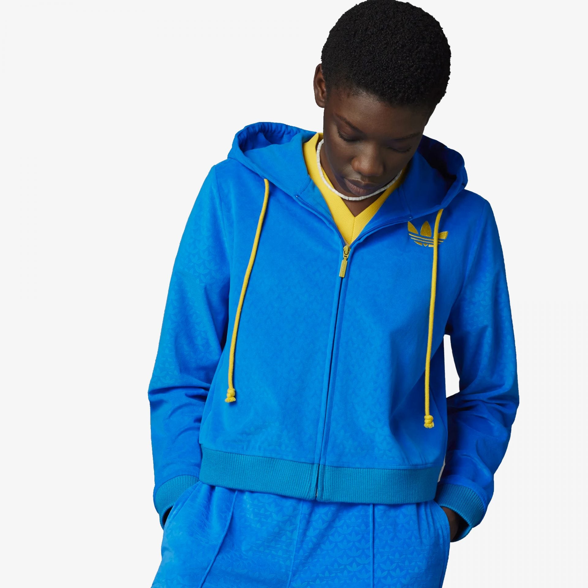 Adidas Originals ADICOLOR HERITAGE NOW VELOUR ZIP HOODIE BLUE BIRD
