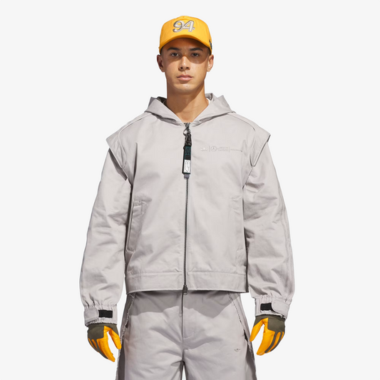 ADIDAS ORIGINALS | BAD BUNNY X MERCEDES - AMG PETRONAS FORMULA ONE TEAM ZIP UP TRACK TOP { CLEAR GRANITE