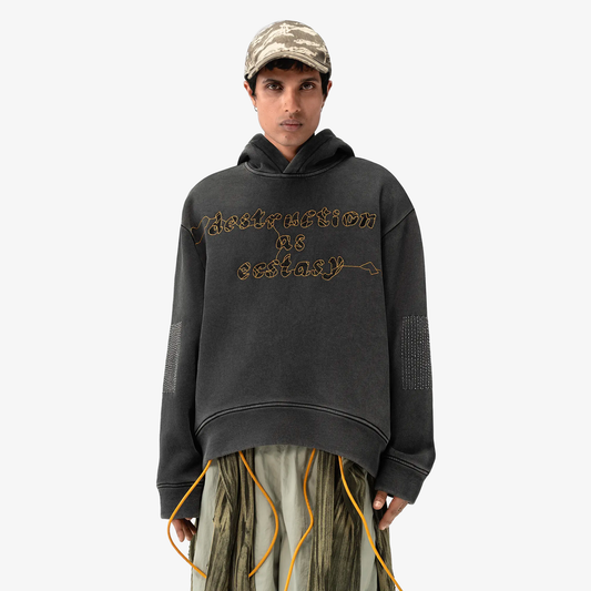 ALMOST GODS | DESTRUCTION AS ECSTASY EMBROIDERED CROPPED HOODIE { BLACK