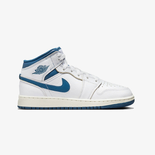 AIR JORDAN 1 MID SE (GS) 'WHITE/INDUSTRIAL BLUE-SAIL'