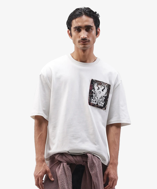 ALMOST GODS | TEMPLAR JACQUARD BOXY TEE { WHITE
