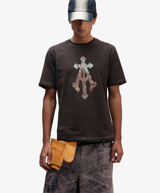 ALMOST GODS | SHATTERED ALPHA CROSS TEE WITH PIGMENT WASH { BROWN