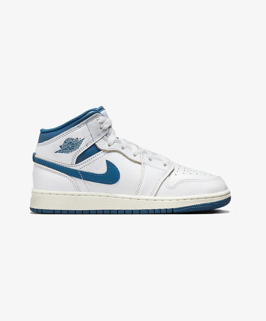 Jordan | AIR JORDAN 1 MID SE (GS)  { WHITE/INDUSTRIAL BLUE-SAIL