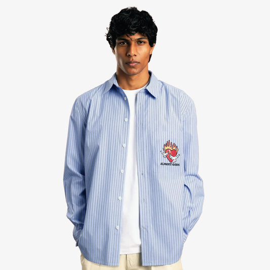 ALMOST GODS | BURNING HEART STRIPED SHIRT { BLUE/WHITE