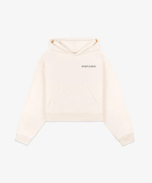 SPORTY & RICH | H&W CLUB CROPPED HOODIE { CREAM/NAVY