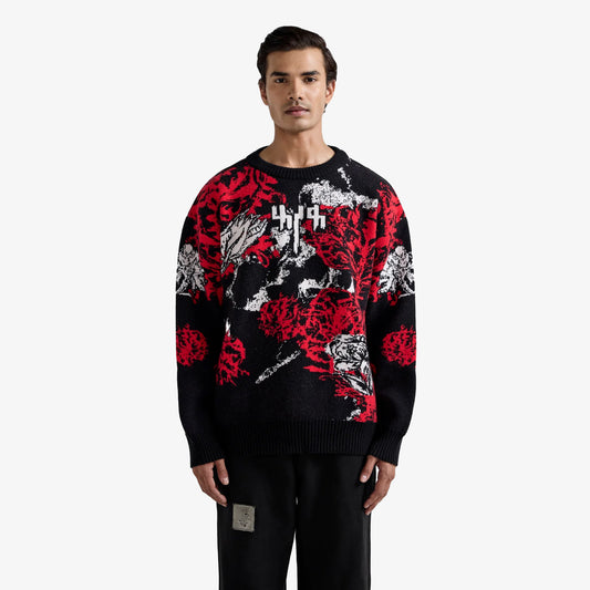 F A R A K | HALLUCINATION KNITTED SWEATSHIRT { BLACK/RED