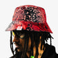 THAELY | RED SNAKESKIN REVERSIBLE BUCKET HAT { RED/BLACK