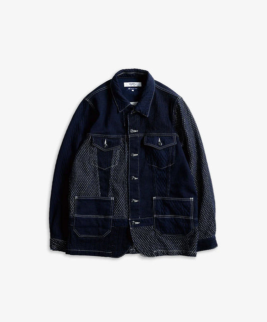 FDMTL | PATCHWORK 3RD JACKET RINSE  { INDIGO