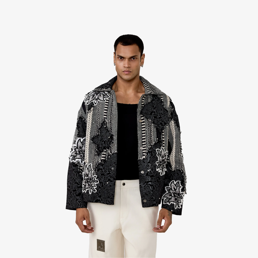 F A R A K | HANDMADE JACQUARD JACKET { BLACK