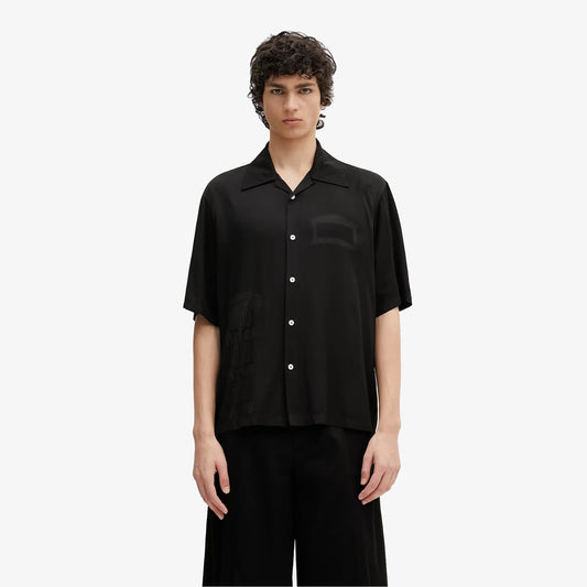 Aries | ANCIENT COLUMN SATIN VISCOSE HAWAIIAN SHIRT { BLACK