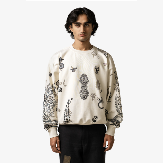 F A R A K | RAANJHA BLOCKPRINTED SWEATSHIRT { WHITE