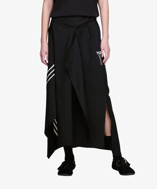 Y-3 | SPORT UNIFORM RAW CUT 3 STRIPES SKIRT { BLACK
