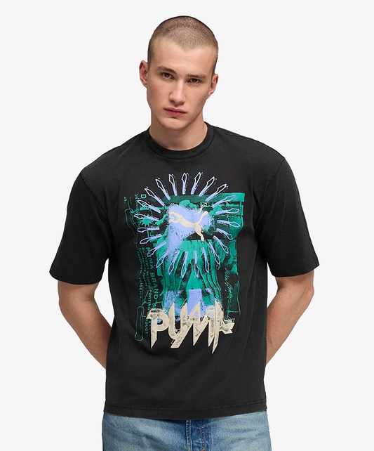 PUMA | GRAPHIC BOXY WASHED TEE { PUMA BLACK