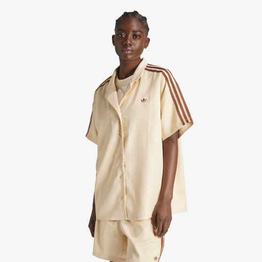 Adidas Originals | FASHION MONOGRAM SATIN BOWLING SHIRT  { CRYSTAL SAND