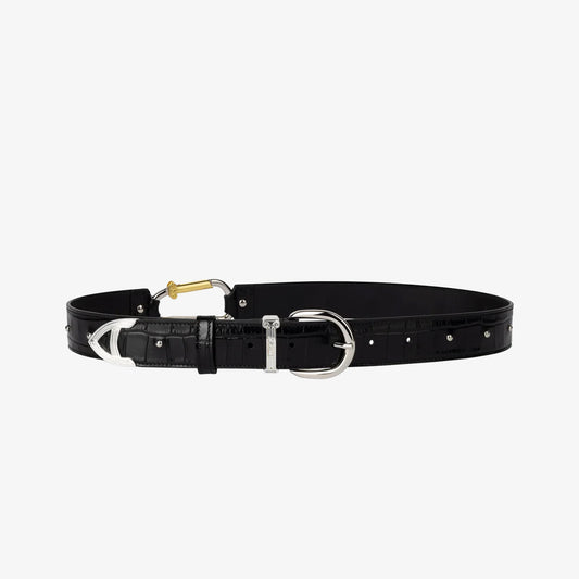 Aries | CROC STUDDED MAZZO BELT { BLACK