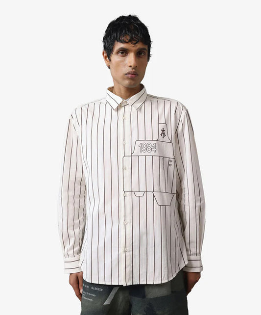 ALMOST GODS | ASSEMBLAGE STRIPE BOXY SHIRT { WHITE