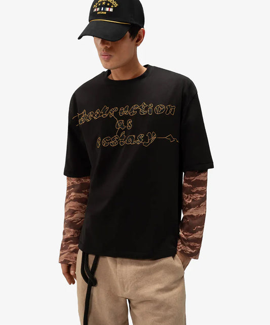ALMOST GODS | DESTRUCTION AS ECSTASY EMBROIDERED BOXY TEE { BLACK