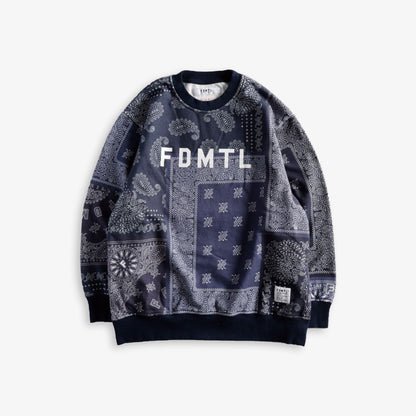 FDMTL | PRINTED PATCHWORK SWEAT SHIRT  { NAVY