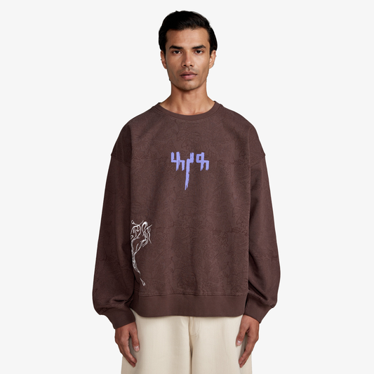 F A R A K | RAAT AKELI HAI BLOCKPRINTED SWEATSHIRT { BROWN