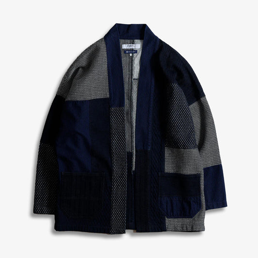 FDMTL | PATCHWORK HAORI JACKET RINSE { INDIGO