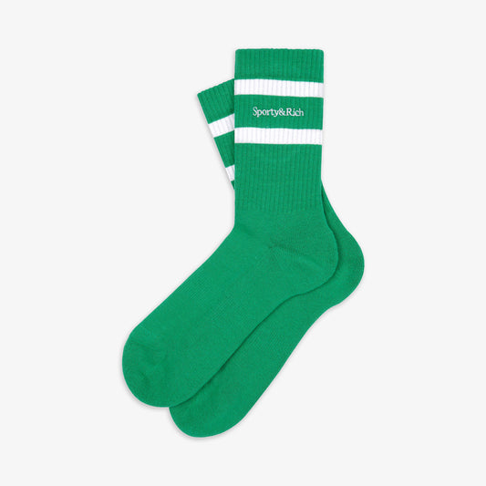 SPORTY & RICH | SERIF LOGO SOCKS { VERDE/WHITE