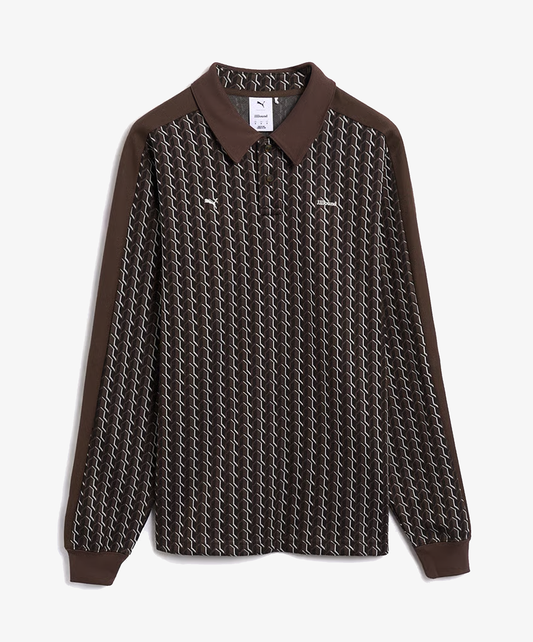 PUMA | x JJJJOUND T7 LONGSLEEVE POLO { CHOCOLATE