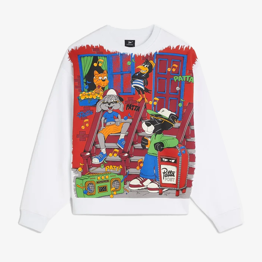PATTA |  BLOCK PARTY CREWNECK SWEATER { WHITE