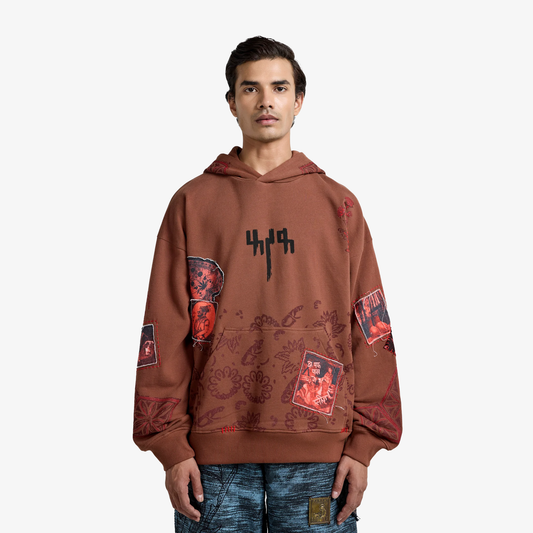 F A R A K | MEHFIL BLOCK-PRINTED HOODIE { BROWN