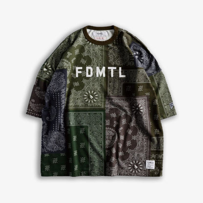 FDMTL | PRINTED PATCHWORK SWEAT TEE  { KHAKI