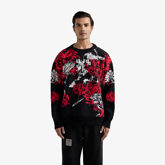 F A R A K | HALLUCINATION KNITTED SWEATSHIRT { RED/BLACK
