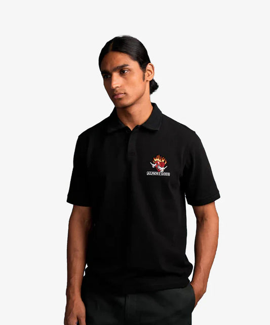 ALMOST GODS | BURNING HEART POLO TEE { BLACK