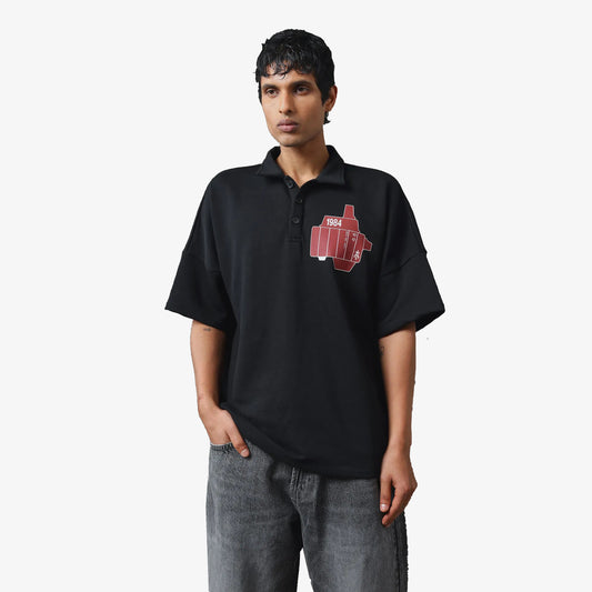 ALMOST GODS | ASSEMBLAGE BOXY POLO { BLACK
