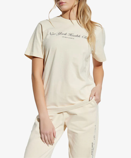 SPORTY & RICH | NY HEALTH CLUB T-SHIRT { CREAM