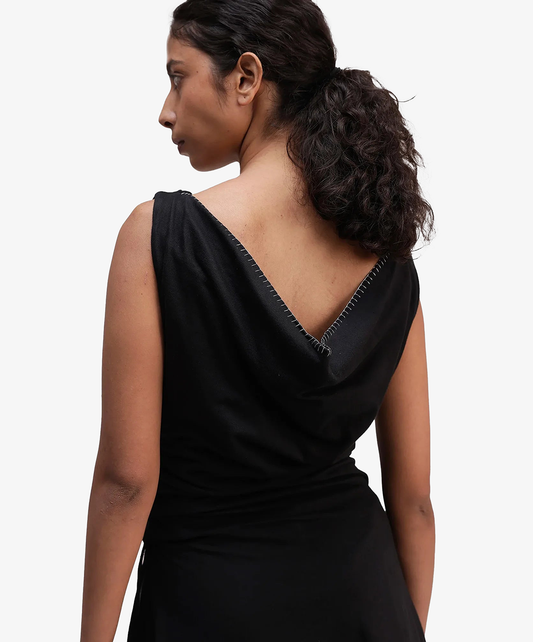 ALMOST GODS | ASSYMETRIC LAYERED KNIT DRESS { BLACK