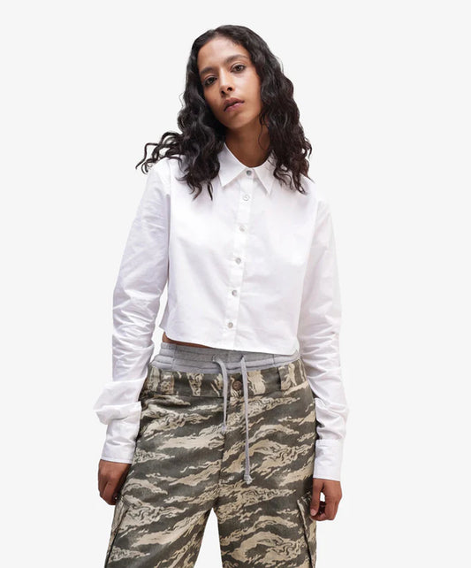 ALMOST GODS | LONG SLEEVE CROPPED SHIRT { WHITE