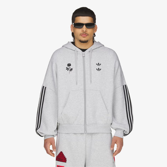 ADIDAS ORIGINALS | x CHAVARRIA FULL ZIP LOGO HOODIE { LIGHT GREY HEATHER