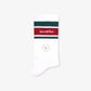 SPORTY & RICH | SERIF LOGO STRIPED { WHITE/ALPINE/LAVA