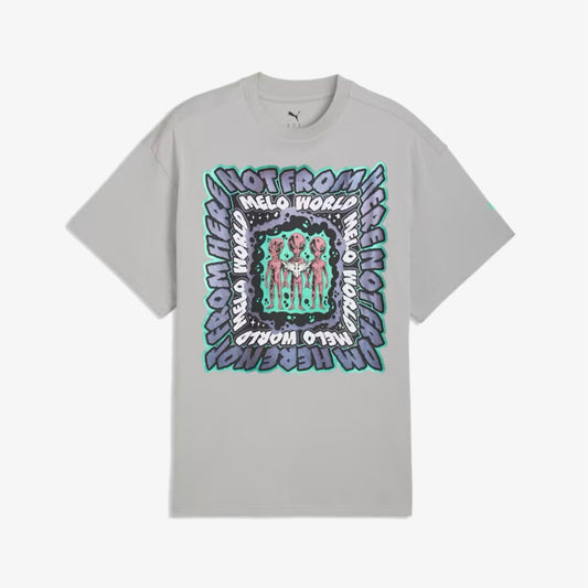 PUMA | MELO WORLD TEE II OVERSIZED { GRAY ECHO