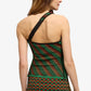 PUMA | X AHLUWALIA T7 TEXTURED KNIT ONE-SHOULDER TOP { ARCHIEVE GREEN AOP