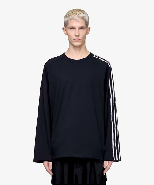 Y-3 | RAW EDGE 3-STRIPES LONG SLEEVE TEE { BLACK