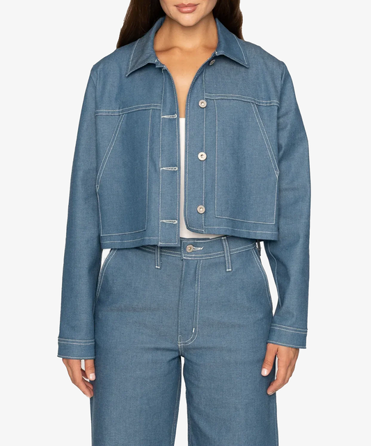 Naked & Famous | CROPPED JACKET - ANTIQUE BLUE DENIM STRETCH { BLUE