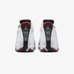 JORDAN | AIR JORDAN 14 RETRO "BLACK TOE" { WHITE/VARSITY RED-BLACK-METALLIC SILVER