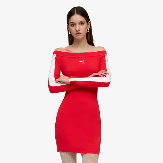 PUMA | T7 LONG SLEEVE DRESS { RED/WHITE