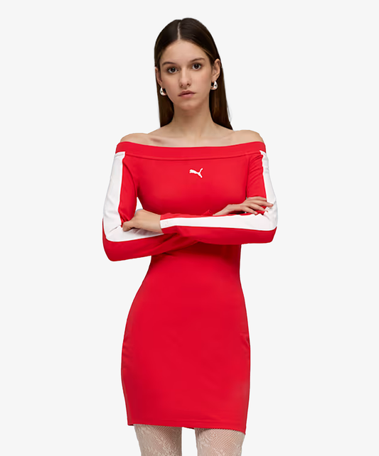 PUMA | T7 LONG SLEEVE DRESS { RED/WHITE