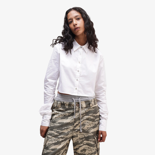 ALMOST GODS | LONG SLEEVE CROPPED SHIRT { WHITE